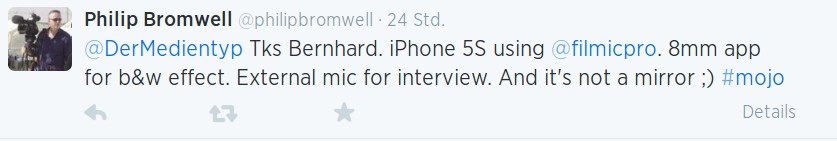 Filmen mit dem iPhone 5s: Die Journalisten Bernhard Lill und Philip Bromwell tauschen sich über Twitter aus.